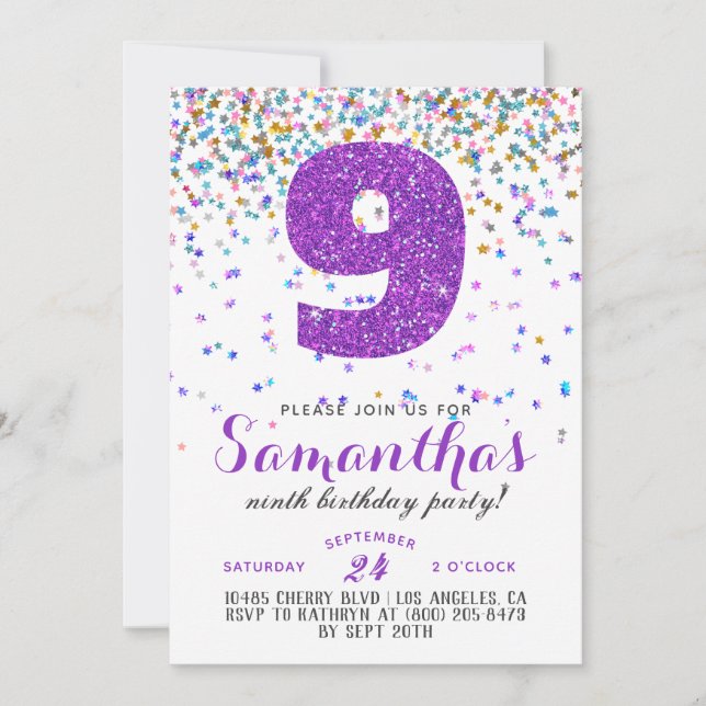 9e anniversaire Confetti Invitation (Devant)