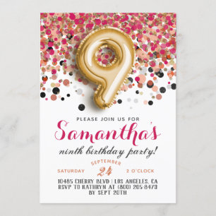 9e anniversaire Confetti Invitation