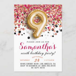 9e anniversaire Confetti Invitation