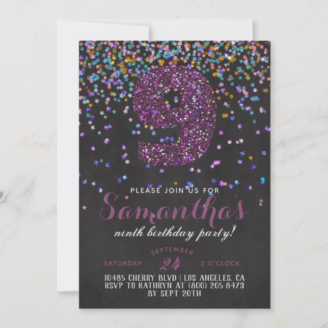 9e anniversaire Confetti Invitation (Devant)