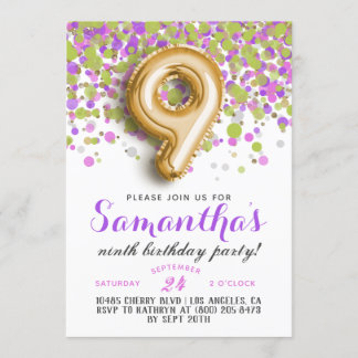 9e anniversaire Confetti Invitation