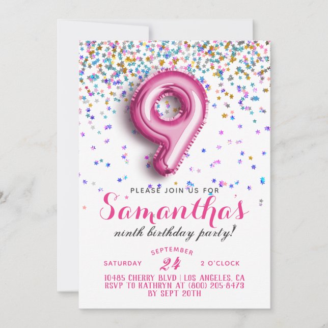 9e anniversaire Confetti Invitation (Devant)