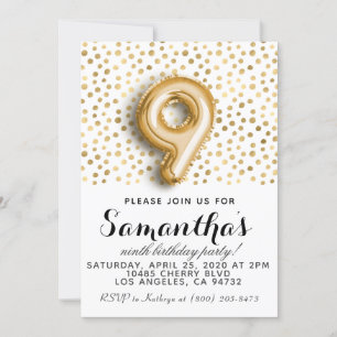 9e anniversaire Gold Polkadot Invitation