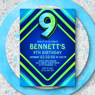 9e anniversaire Neon Invitation