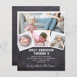 9E Anniversaire Photo Collage Invitation Garçon fi