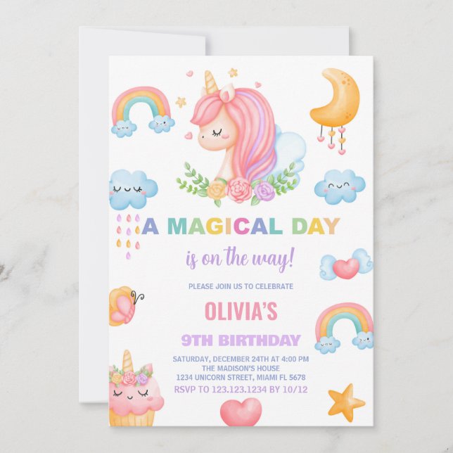 9e anniversaire Unicorn Anniversaire Invitations (Devant)