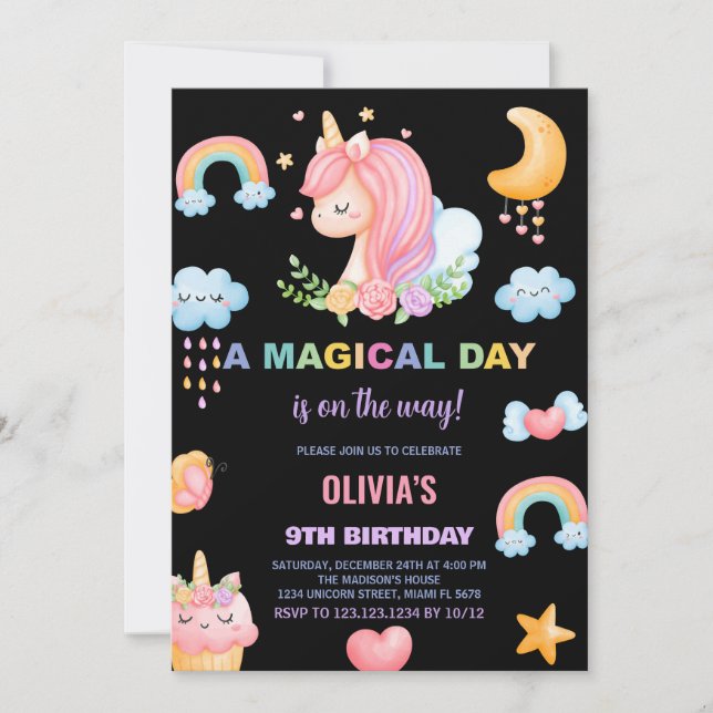 9e anniversaire Unicorn Anniversaire Invitations (Devant)