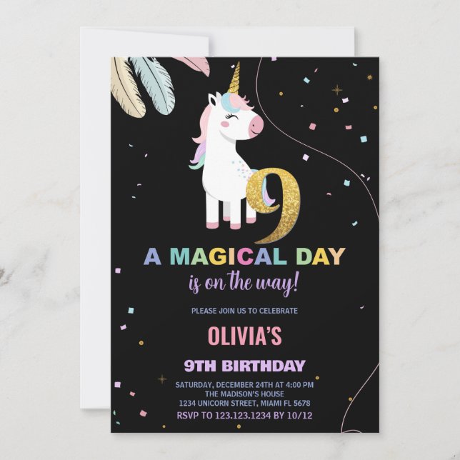 9e anniversaire Unicorn Anniversaire Invitations (Devant)