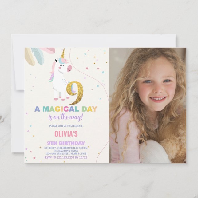 9e anniversaire Unicorn Anniversaire Invitations a (Devant)