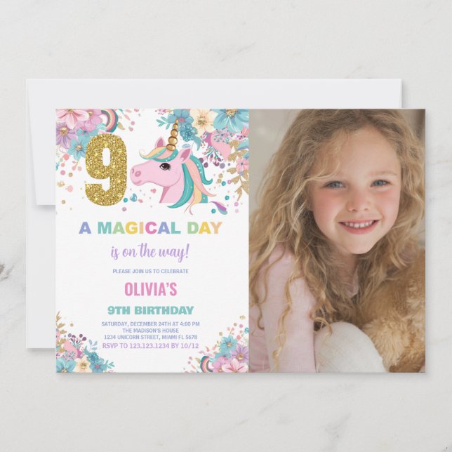 9e anniversaire Unicorn Anniversaire Invitations p (Devant)