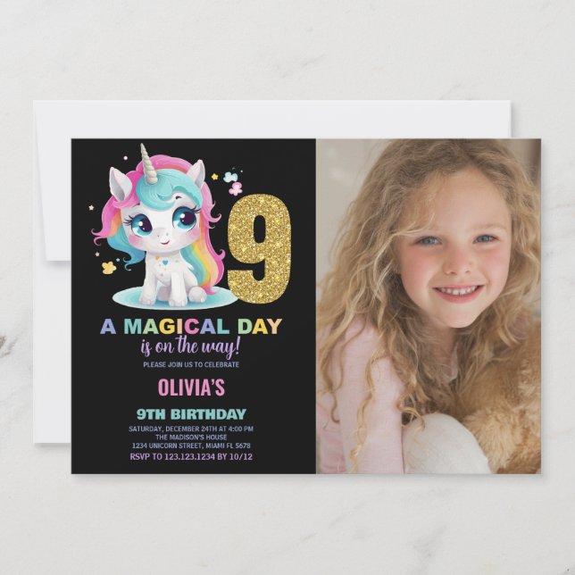 9e anniversaire Unicorn Anniversaire Invitations p (Devant)