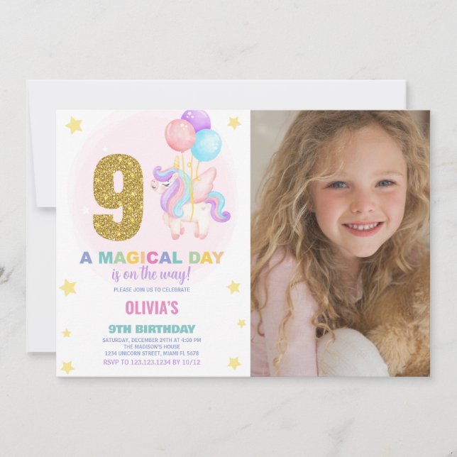 9e anniversaire Unicorn Anniversaire Invitations p (Devant)