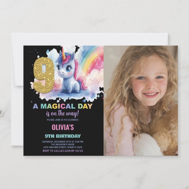 9e anniversaire Unicorn Anniversaire Invitations p (Devant)