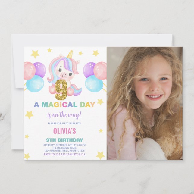 9e anniversaire Unicorn Anniversaire Invitations p (Devant)