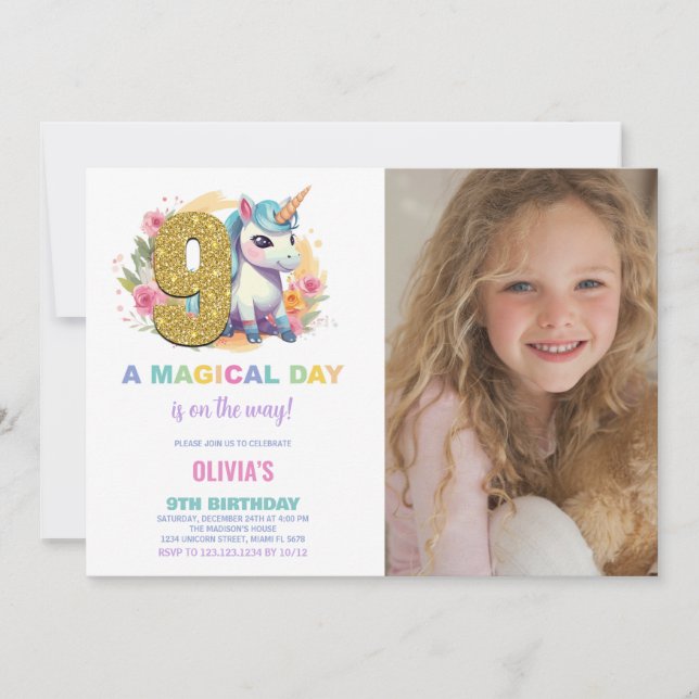 9e anniversaire Unicorn Anniversaire Invitations p (Devant)