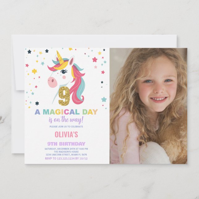 9e anniversaire Unicorn Anniversaire Invitations p (Devant)