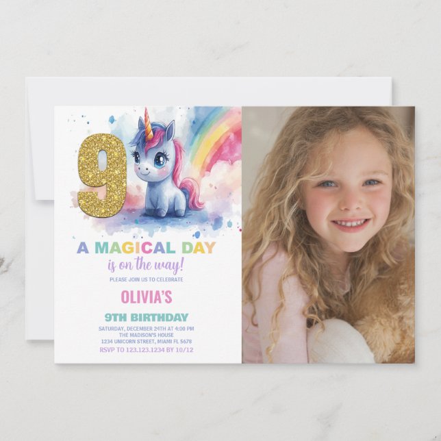 9e anniversaire Unicorn Anniversaire Invitations p (Devant)