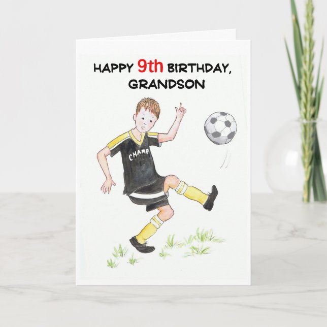 9e carte d'anniversaire pour un petit-fils - Footb (Devant)