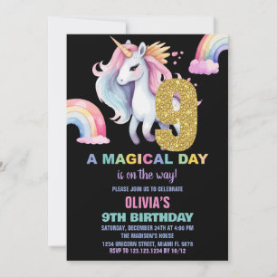 9e Rainbow Unicorn Anniversaire Invitations waterc