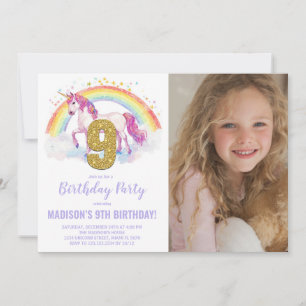 9e Rainbow Unicorn Birthday Invitations photo