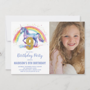 9e Rainbow Unicorn Birthday Invitations photo