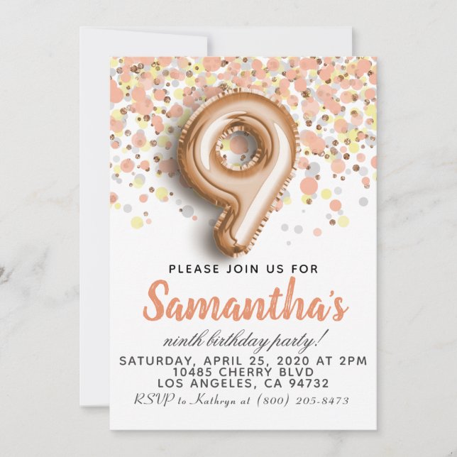 9e Rose Gold Birthday Invitation (Devant)