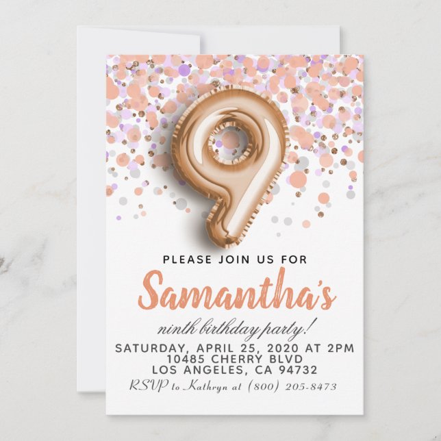 9e Rose Gold Birthday Invitation (Devant)