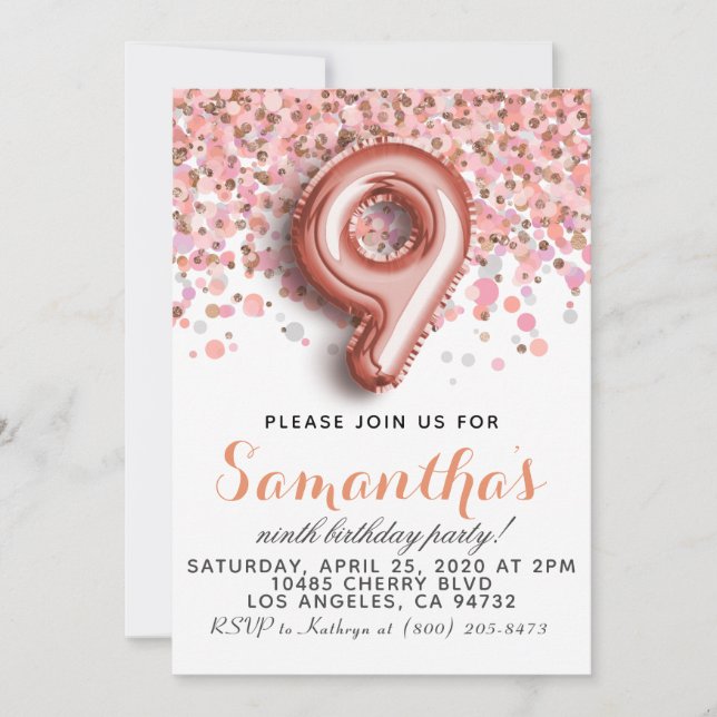 9e Rose Gold Birthday Invitation (Devant)