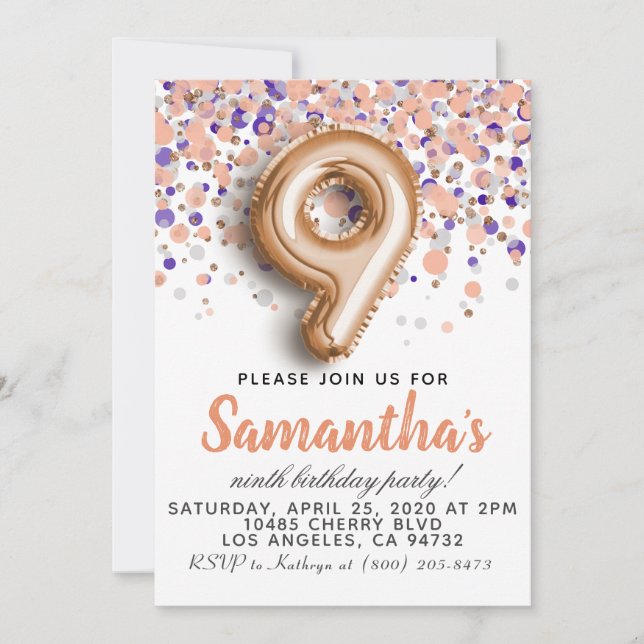 9e Rose Gold Birthday Invitation (Devant)