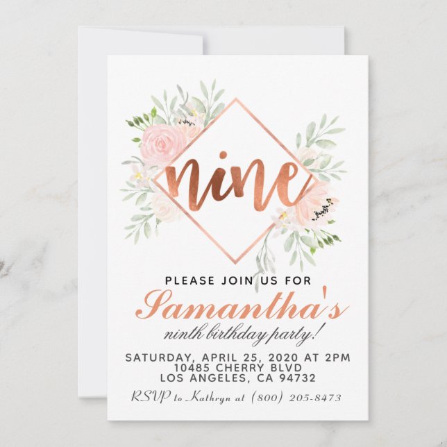 9e Rose Gold Birthday Invitation (Devant)