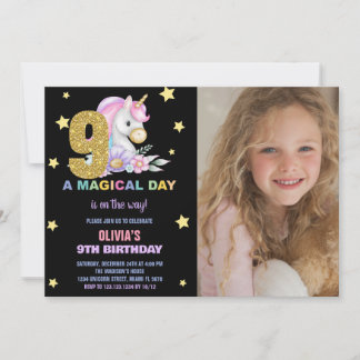 9e Unicorne Florale Invitations d'anniversaire ave