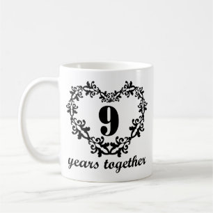 9ème Anniversaire 9 ans ensemble de coeur de tasse