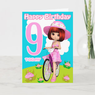9ème Anniversaire Carte Jolie Petite Fille Sur Un