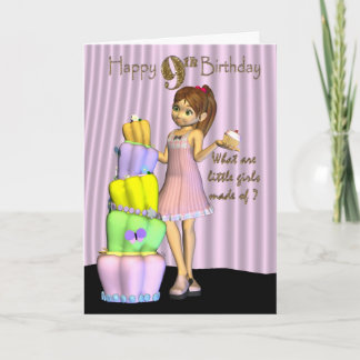 9ème Anniversaire, fille de carte de joyeux