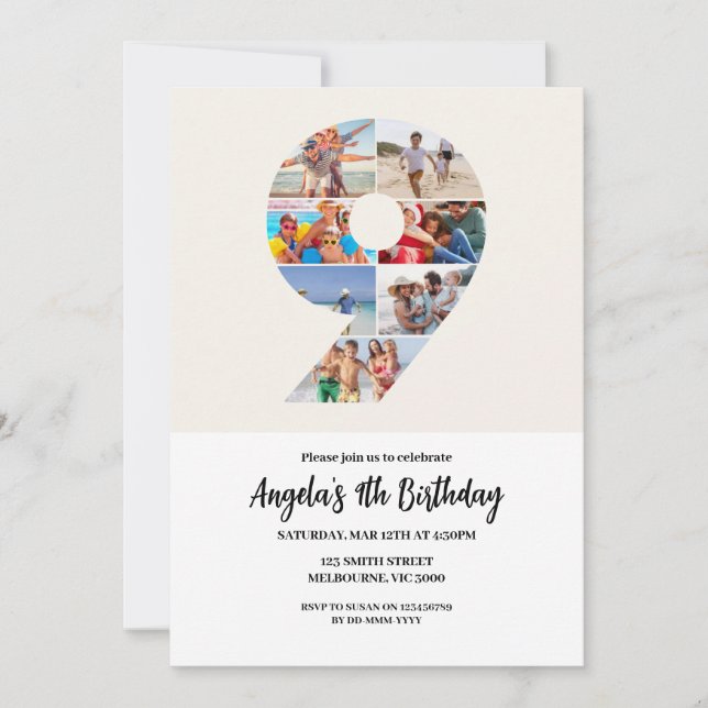 9ème anniversaire Invitation minimaliste - Numéro  (Devant)