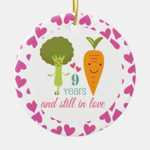 9ème Ornement mignon de couples d'anniversaire