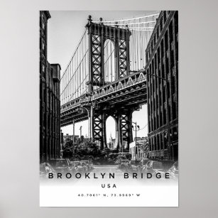 A3 Brooklyn Bridge USA Coordonnées Poster