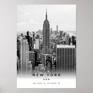 A3 New York USA Coordonnées Poster
