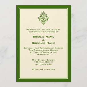 A7 Cream & Forest Green Invitations de mariage sim