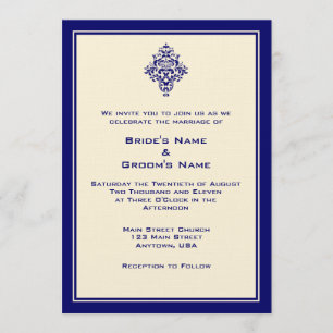 A7 Cream & Royal Blue Wedding Invitations