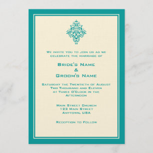 A7 Crème et bleu Turquoise Invitations de mariage