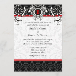 A7 Invitations de mariage pour monogrammes rouges 