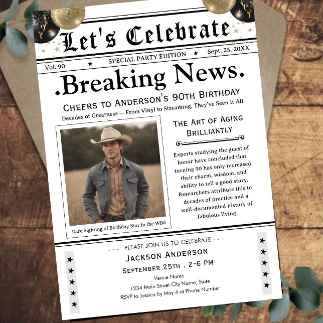 À 90 ans, félicitations ! Invitation anniversaire  (Créateur téléchargé)