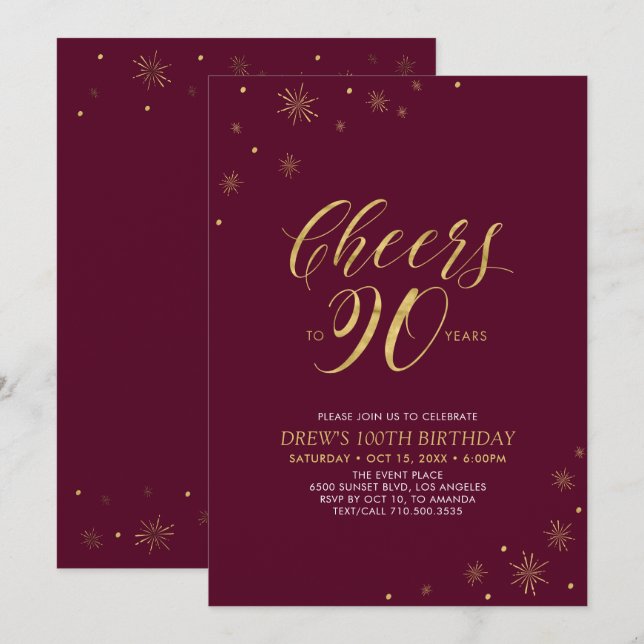 À 90 ans, santé ! Invitation pour les 90 ans (Devant / Derrière)