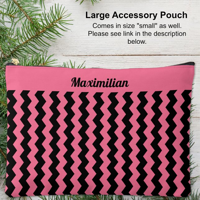 À Accessoires Chevrons roses et noirs - GRANDE pochette d'access (Large Accessory Pouch - Pink and Black Chevrons by Leapfroglisics Shop)