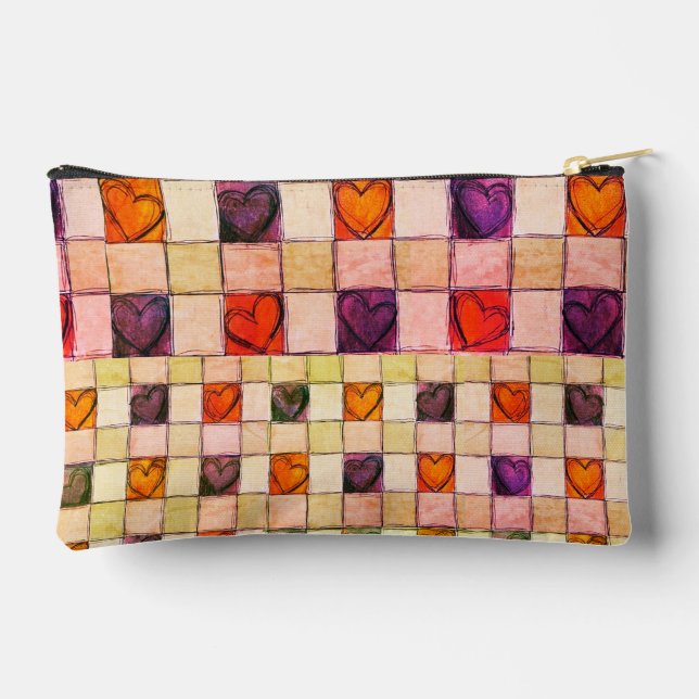 À Accessoires Coeurs violet orange en vichy Pochette d'accessoir (Verso)