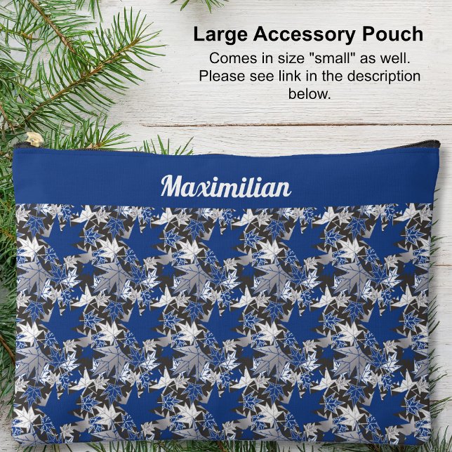 À Accessoires Feuilles d'érable bleu - GRANDE pochette d'accesso (Blue Maple Leaves - LARGE Accessory Pouch by The Canadian Outpost shop)