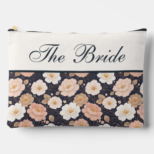 À Accessoires Fleurs Élégantes sur Pochette de Maquillage Bleu M