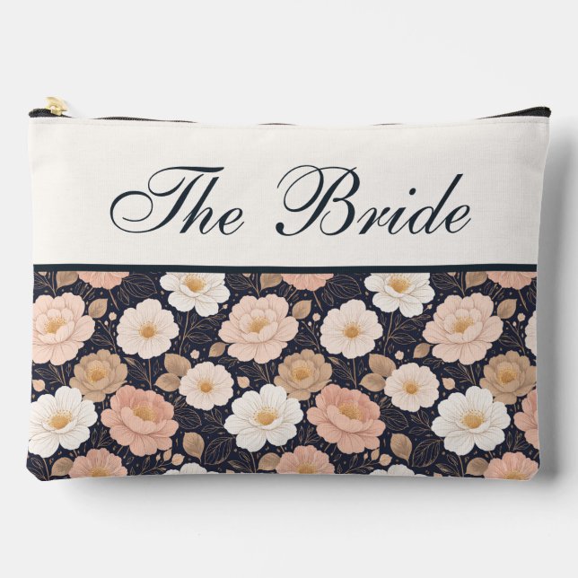 À Accessoires Fleurs Élégantes sur Pochette de Maquillage Bleu M (Recto)