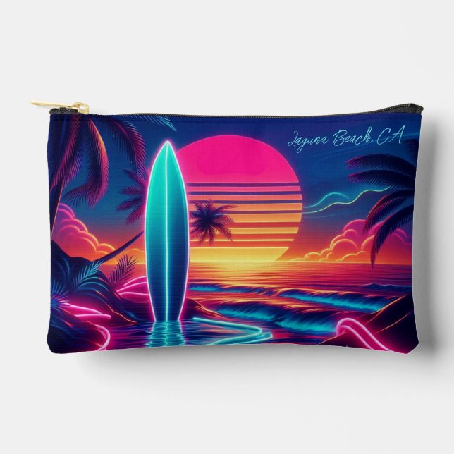 À Accessoires Panneaux de surf Sunset Neon Lumières Pochette zip (Recto)